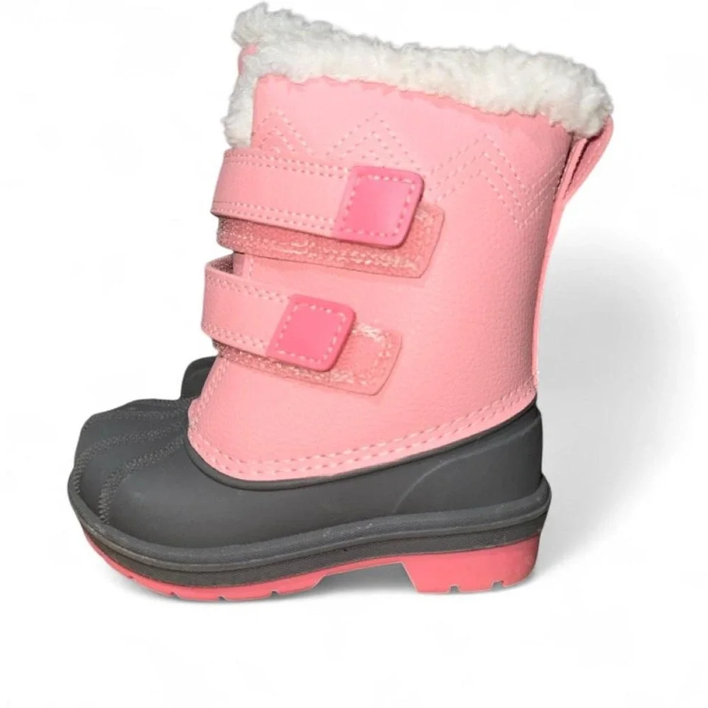 Cat & Jack Pink & Gray Snow Boots with White Faux Fur Trim